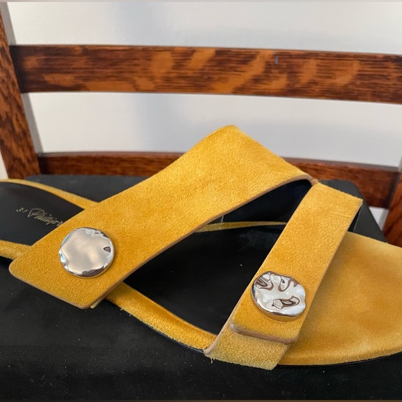 Phillip Lim Mustard Yellow Suede Flat Slide Sandals - Picture 5 of 10